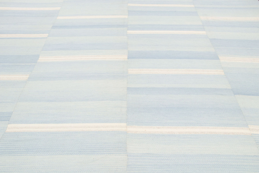 Hover image of Vintage Panelled Kilim Rug with Striped Design in Tonal Blue Hues - Rug & Kilim