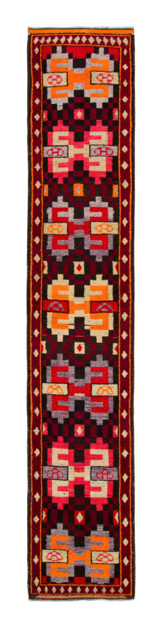 Vintage Turkish Kilim Runner with Folk Motifs in Bold Hues - Rug & Kilim