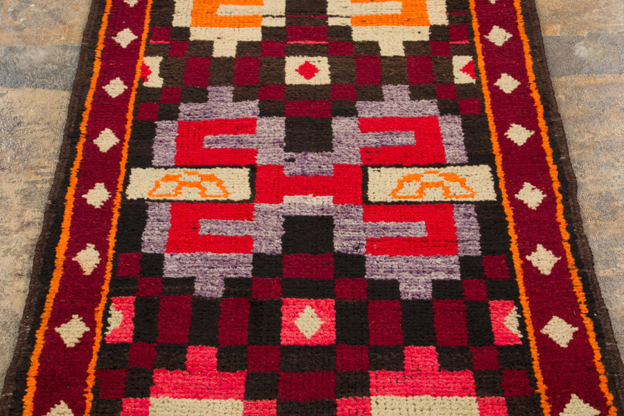 Hover image of Vintage Turkish Kilim Runner with Folk Motifs in Bold Hues - Rug & Kilim