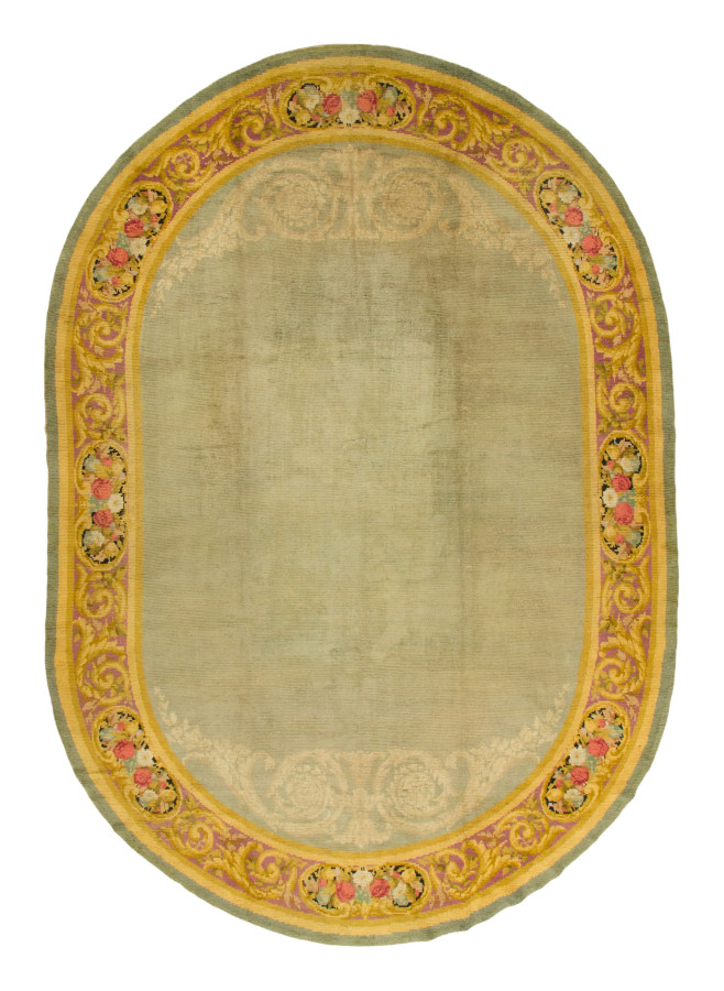 Oversized Antique 19th Century Oval Savonnerie Rug with Florals - Rug & Kilim