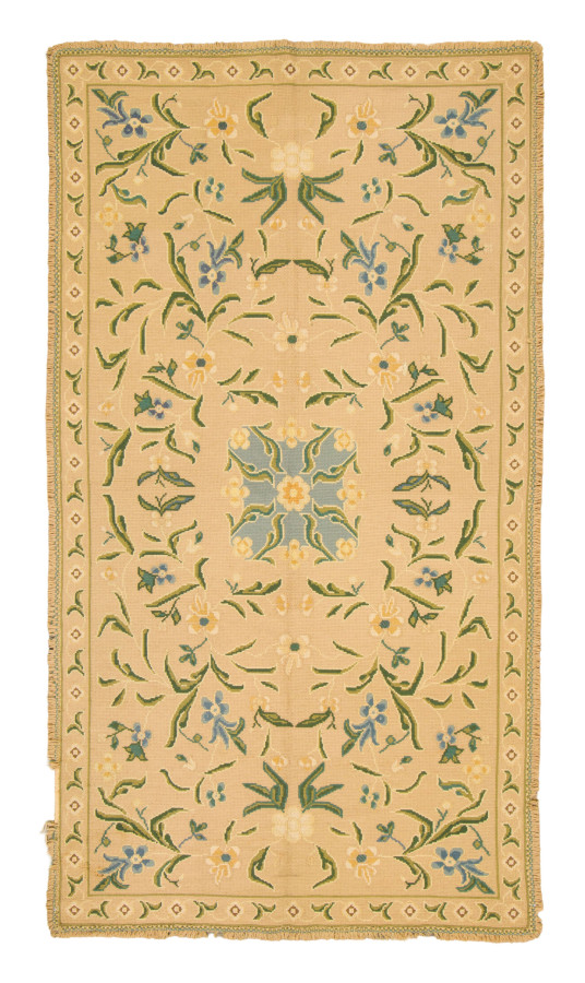 Vintage Portuguese Needlepoint Rug with Floral Design in Warm Hues - Rug & Kilim