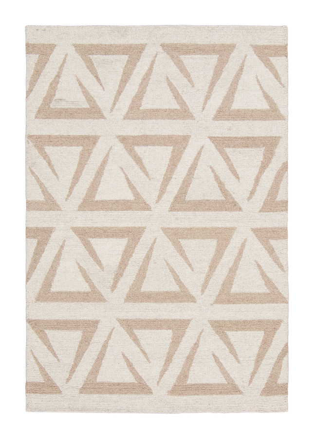 Contemporary Geometric Rug with Triangular Pattern in Beige - Rug & Kilim