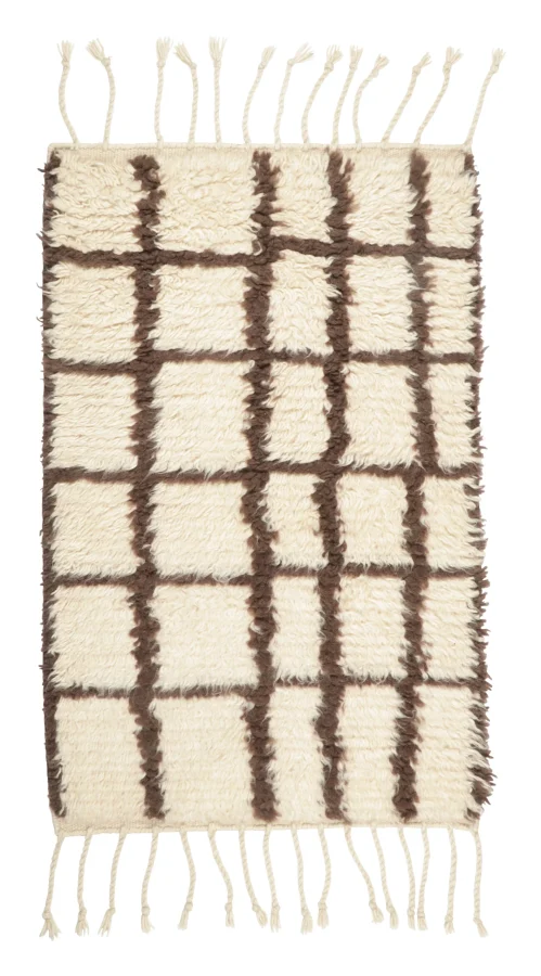 Rug & Kilim’s Moroccan Shag Gift-Sized Rug with Checkered Grid in Brown & Beige