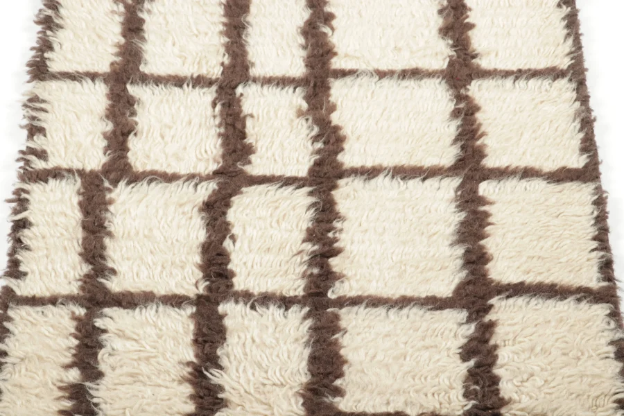 Hover image of Rug & Kilim’s Moroccan Shag Gift-Sized Rug with Checkered Grid in Brown & Beige