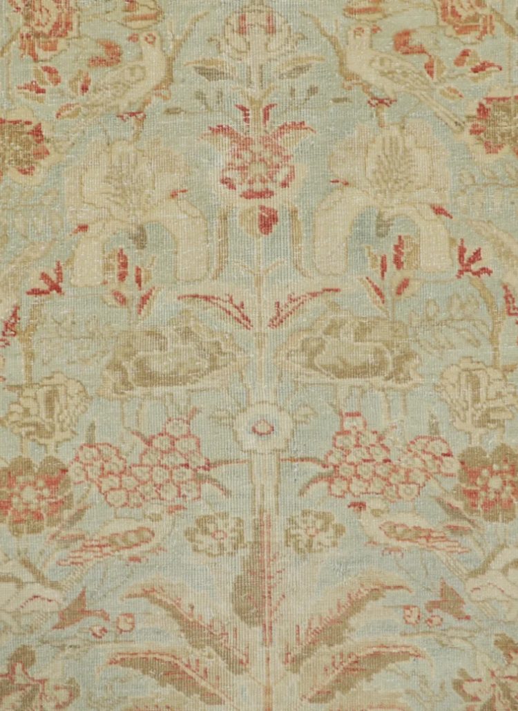 Antique Persian Tabriz Rug in Green and Terracotta Floral Design - Rug & Kilim >> Antique Persian Tabriz Rug in Green and Terracotta Floral Design - Rug & Kilim >>