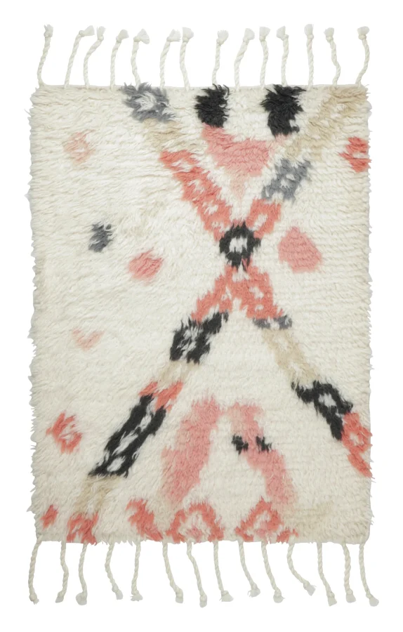 Rug & Kilim’s Contemporary Moroccan Shag Gift-Sized Rug in Cream & Salmon