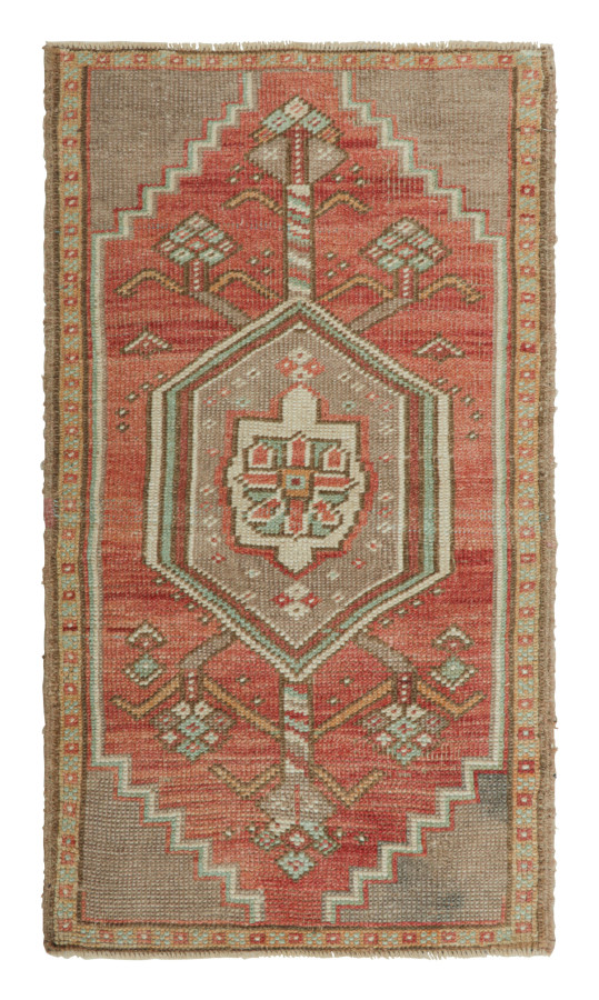 Vintage Turkish Rug in Pink with Colorful Geometric Medallion | Rug & Kilim