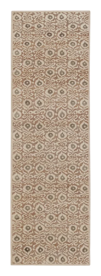 Rug & Kilim’s Contemporary Block Print Runner with Floral Grid in Beige & Taupe