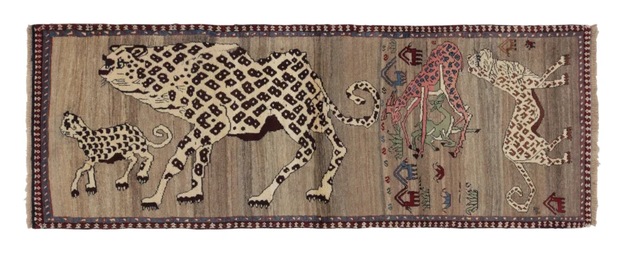 Vintage Gabbeh Pictorial Runner with Spotted Leopards & Gazelles - Rug & Kilim