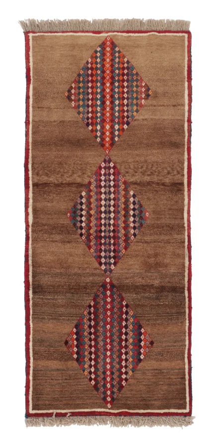 Vintage Gabbeh Runner with Central Diamond Medallions in Multicolor - Rug & Kilim