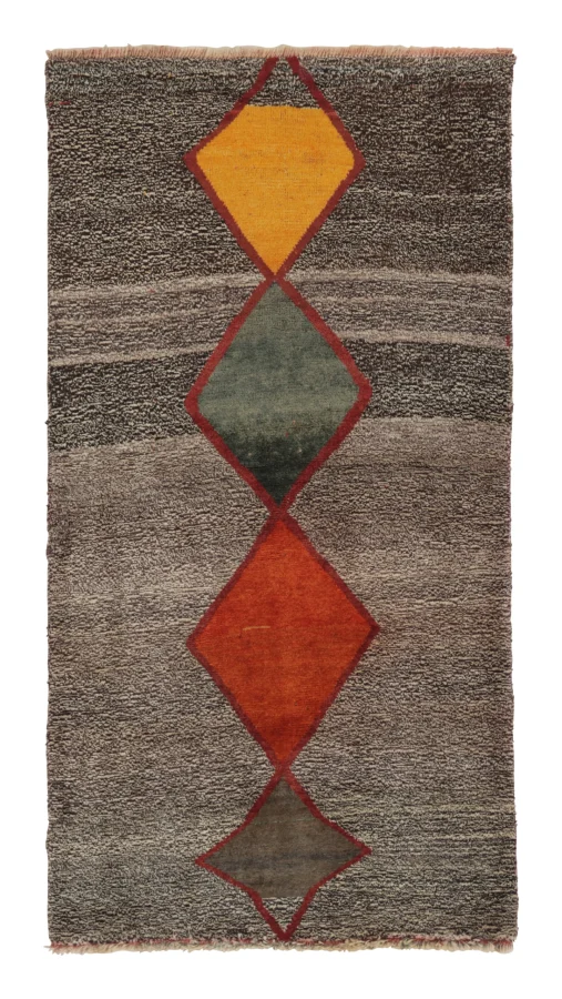 Vintage Gabbeh Runner in Gray with Diamond Medallions - Rug & Kilim