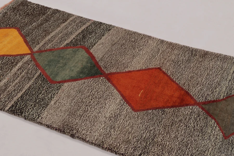 Hover image of Vintage Gabbeh Runner in Gray with Diamond Medallions - Rug & Kilim