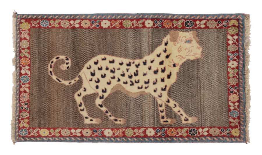 Vintage Gabbeh Runner with Majestic Tiger Pictorial in Beige - Rug & Kilim