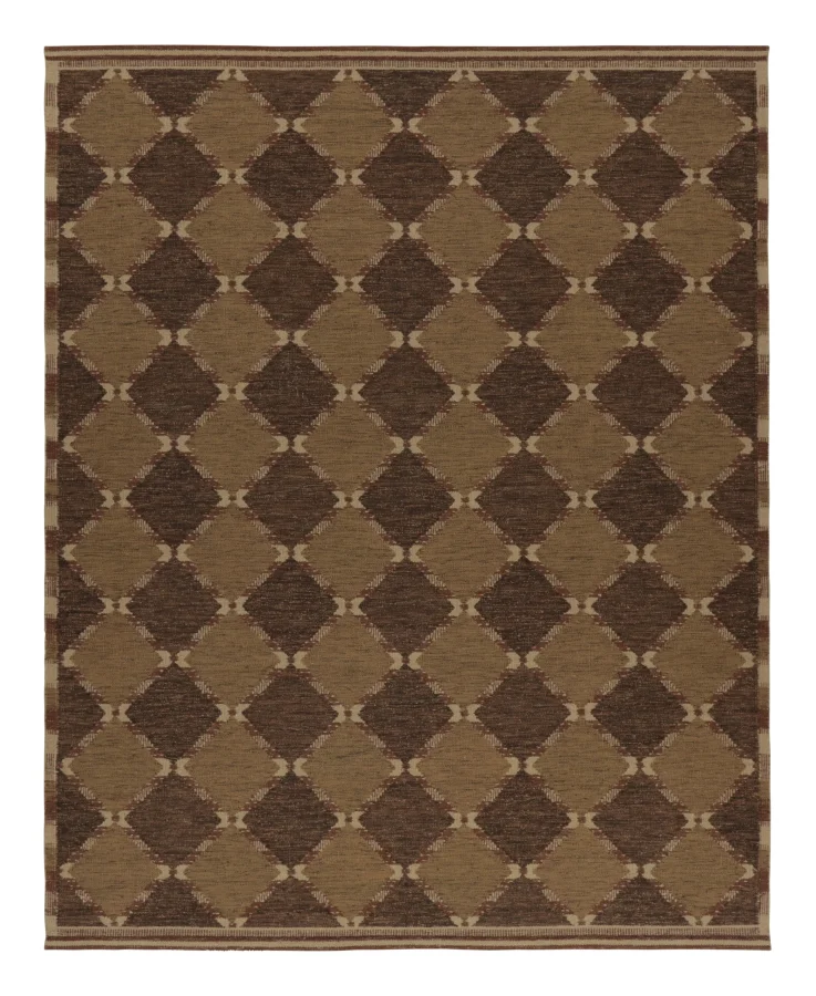 Rug & Kilim’s Contemporary Scandinavian Custom Flatweave with Brown Diamond Grid