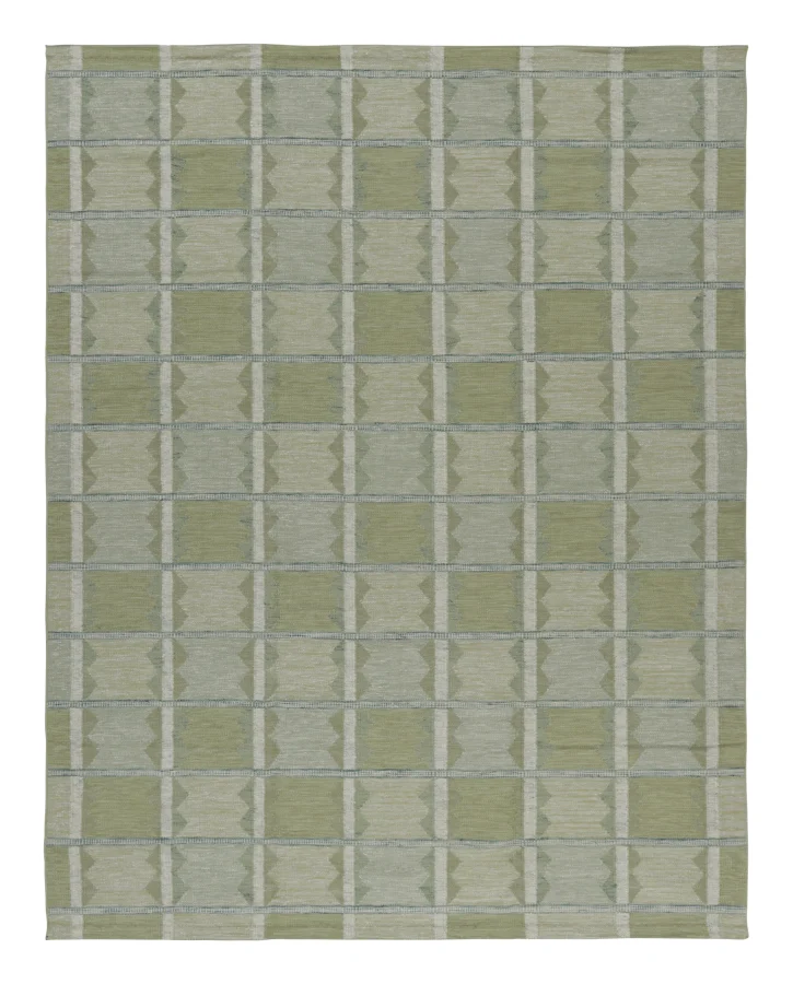 Rug & Kilim’s Contemporary Scandinavian Custom Flatweave with Green Nordic Grid