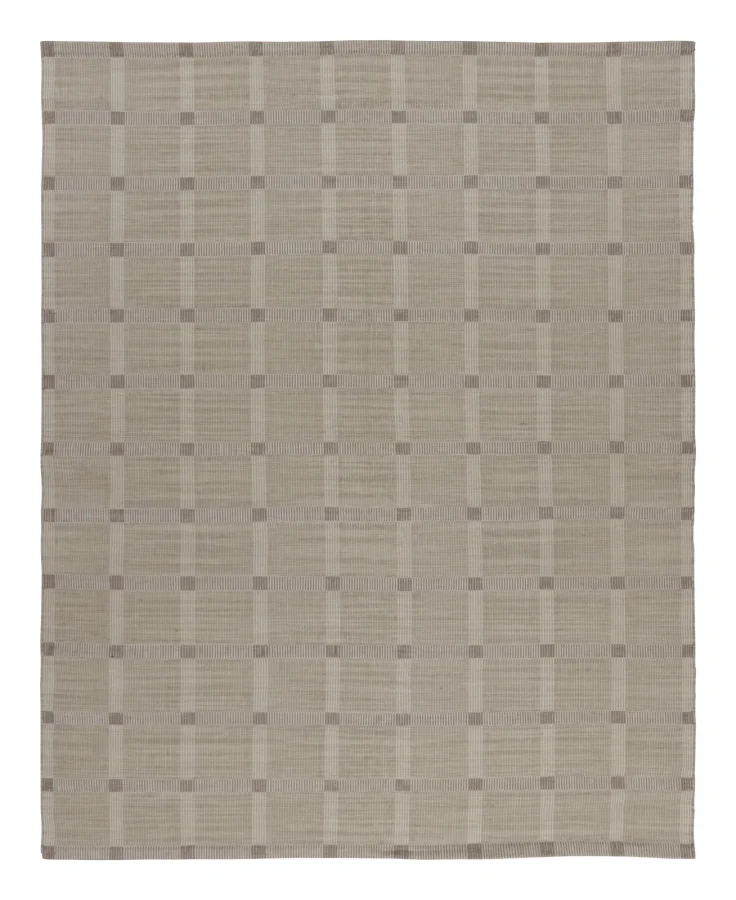 Rug & Kilim’s Contemporary Scandinavian Custom Rug with Beige & Gray Checks Grid