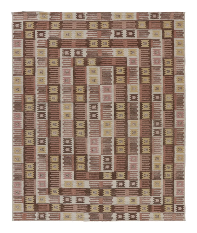 Rug & Kilim’s Contemporary Scandinavian Custom Flatweave with Nordic Grid in Brown