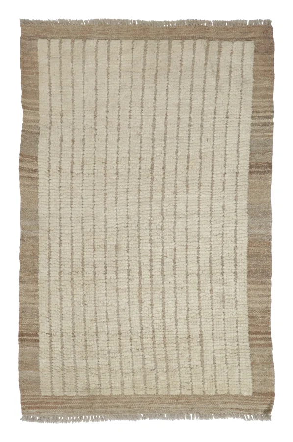 Rug & Kilim’s Contemporary Gift-Sized Rug with High Low Stripes in Beige & Cream