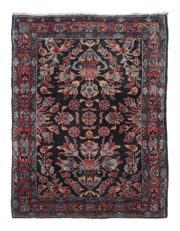 Antique Persian Sarouk Gift-Sized Rug with Floral Medallion in Red - Rug & Kilim