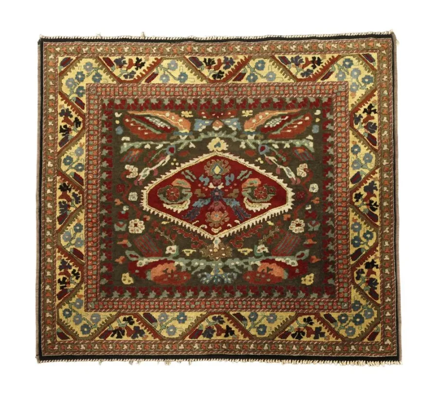Antique Tetex Hooked Rug with Floral Medallion in Brown Hues - Rug & Kilim