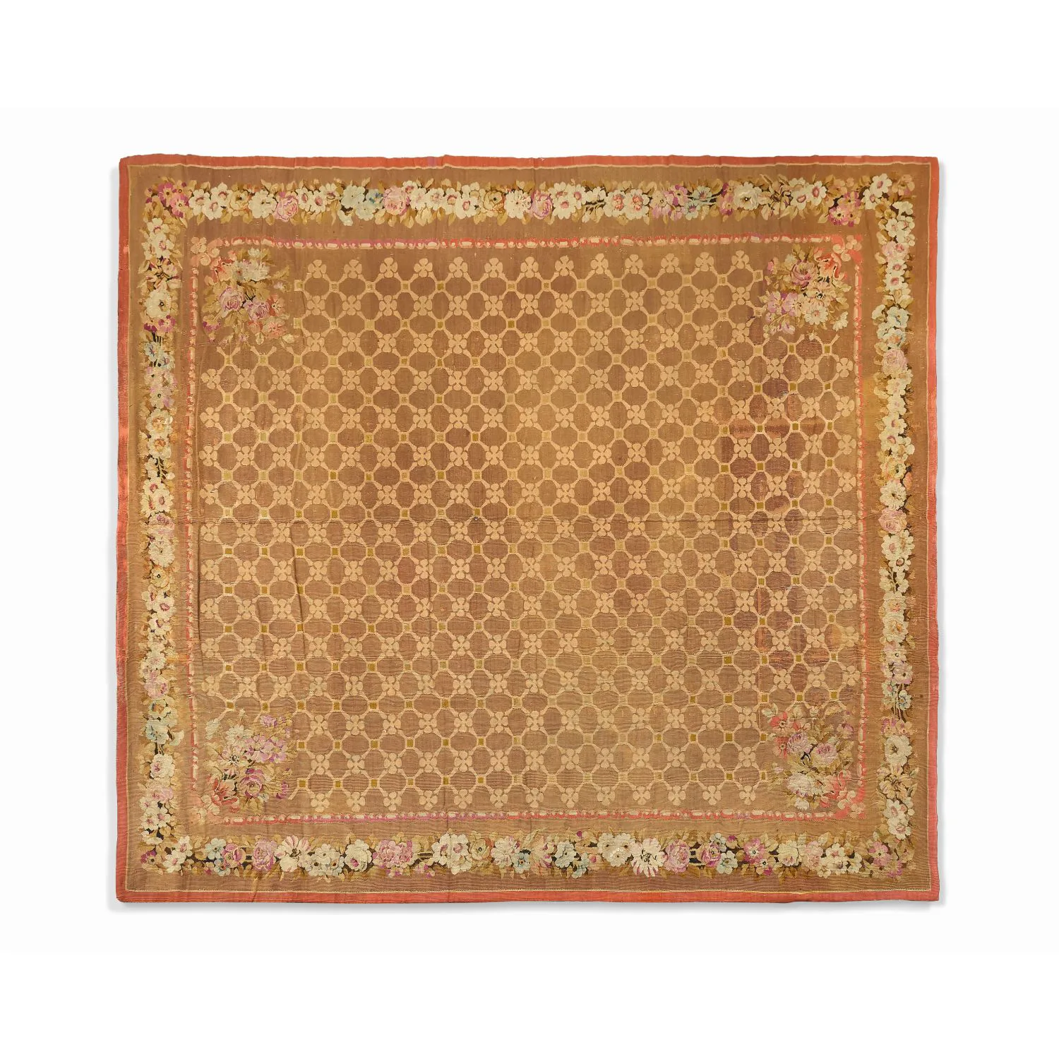 Antique Aubusson Floral Rug