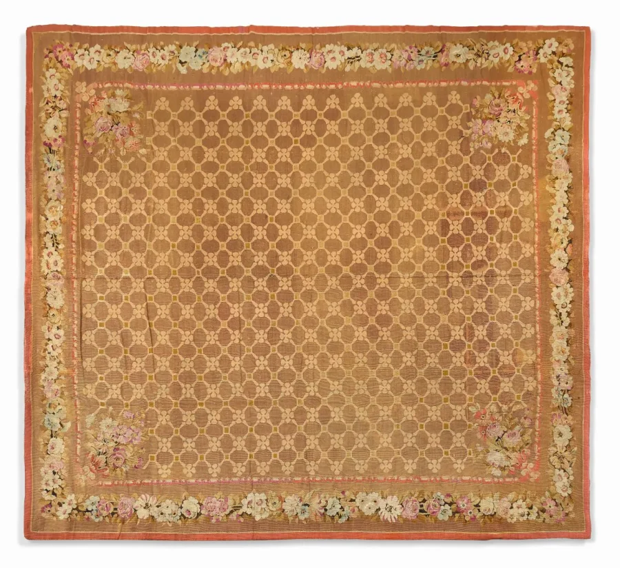 Antique Aubusson Floral Rug