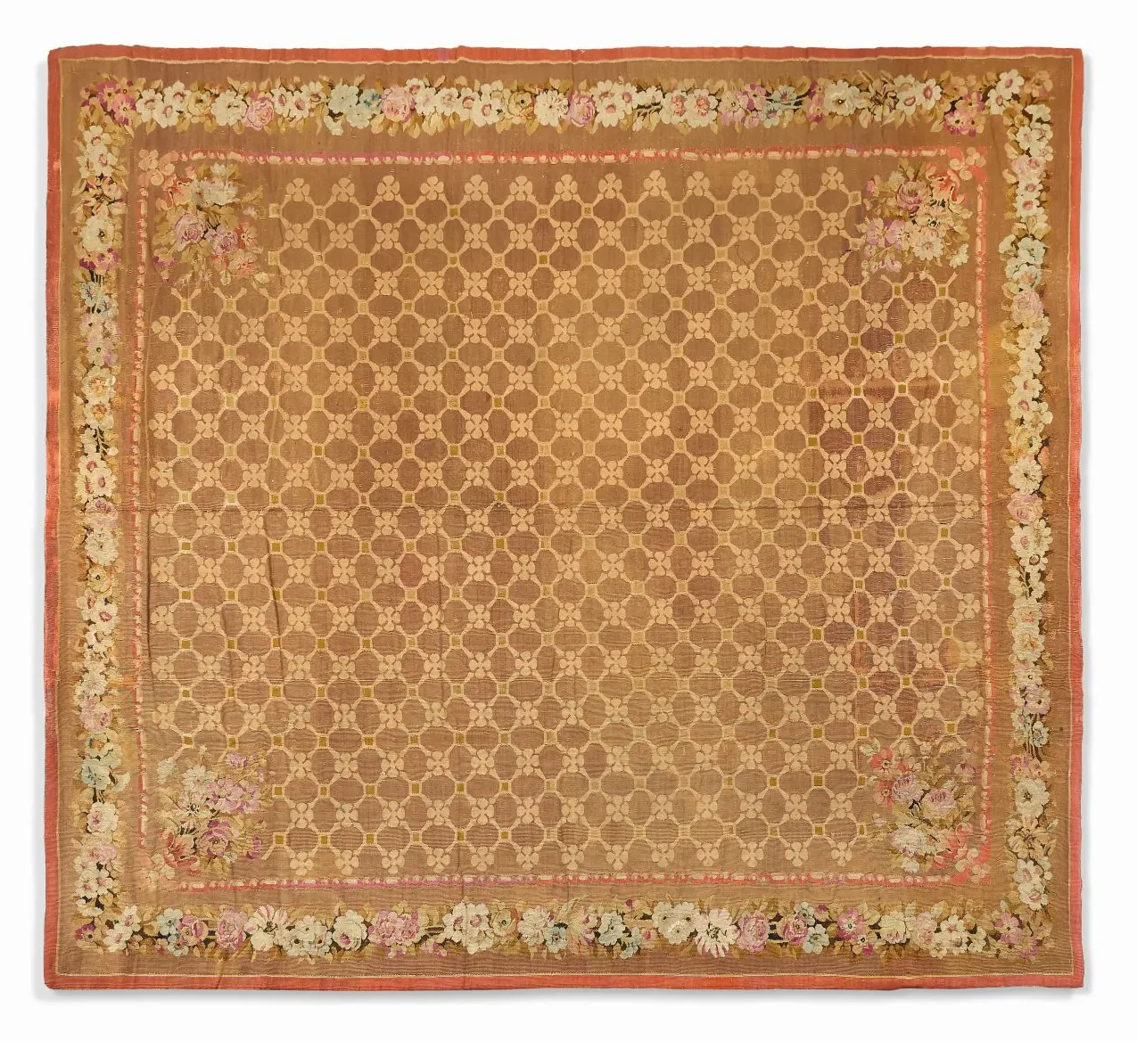 Antique Aubusson Floral Rug