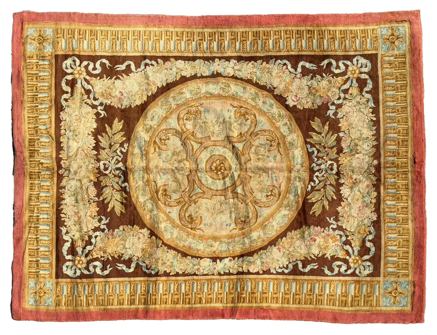 Antique Aubusson Medallion Rug