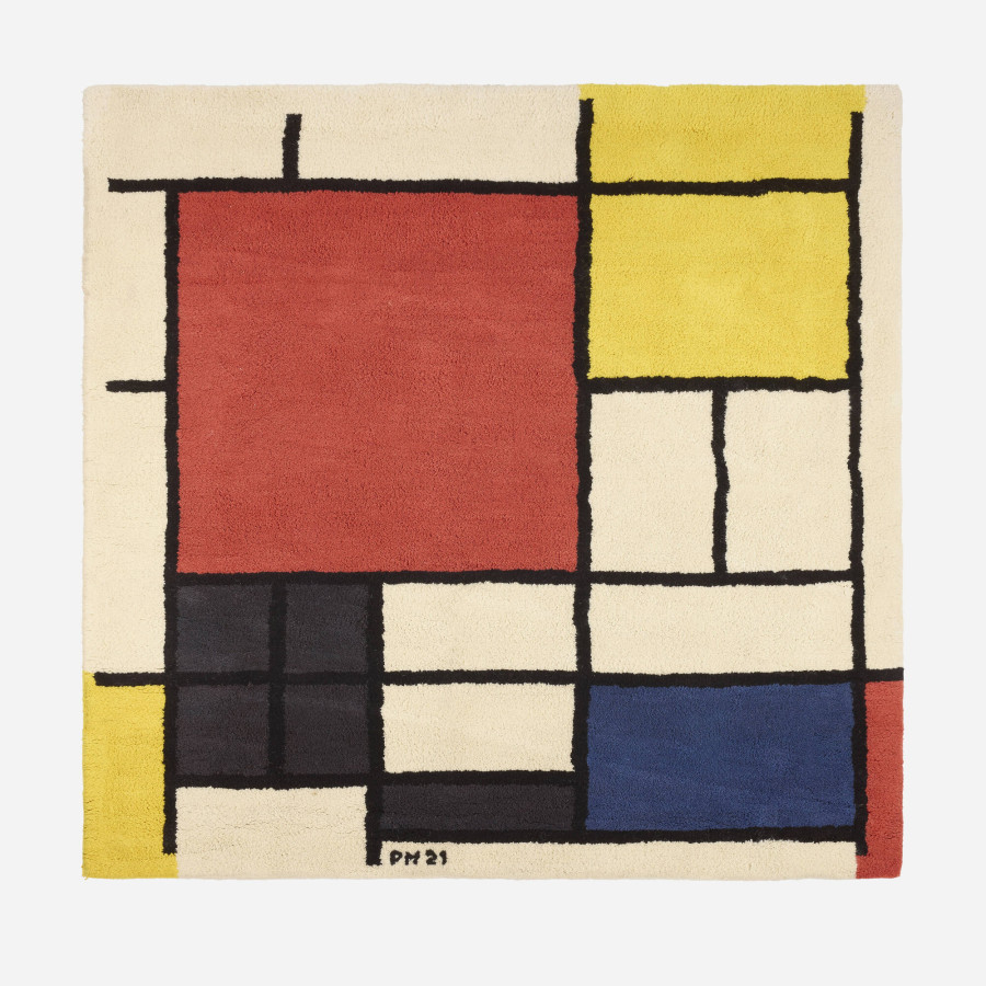 Signed Mid-Century Modern Geometric Square Rug