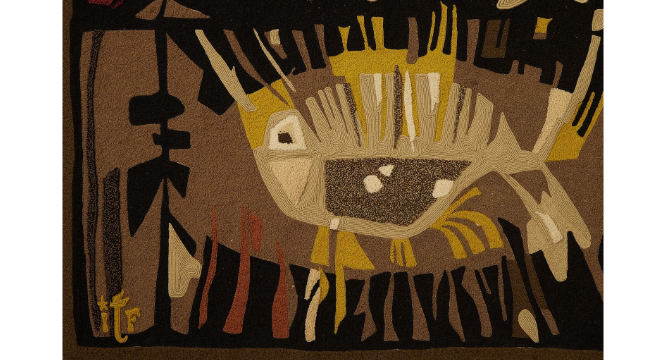 Signed Vintage Mid-Century Modern Abstract Tapestry
