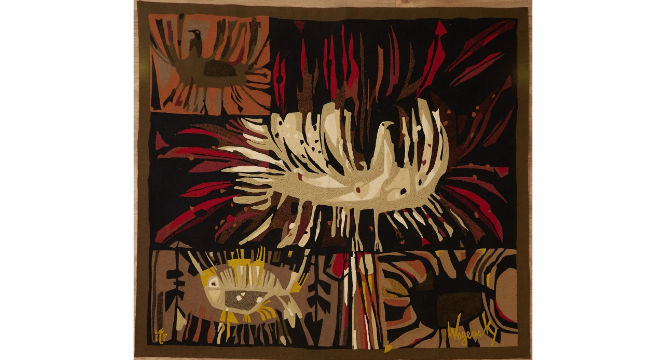 Signed Vintage Mid-Century Modern Abstract Tapestry