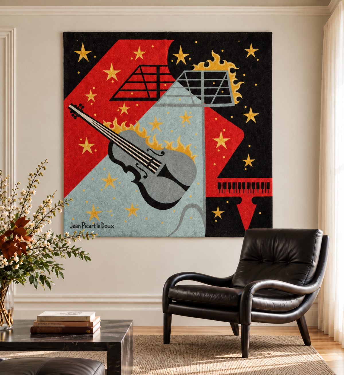 Vintage Jean Picart Le Doux Square Tapestry “Concerto de Ravel” | Rug & Kilim