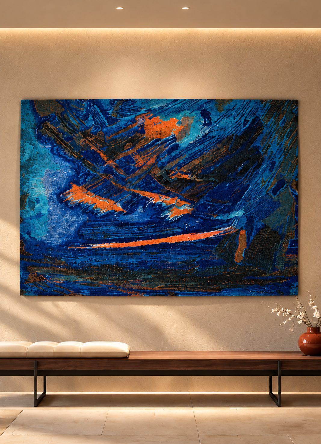 Signed Vintage Abstract Tapestry “Spring by the Sea in Oceanic Hues Rug & Kilim